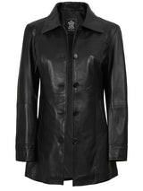 Kandis Womens Black 3/4 Length Leather Car Coat
