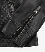 Women's Black Textured Cafe Racer Leather Jacket