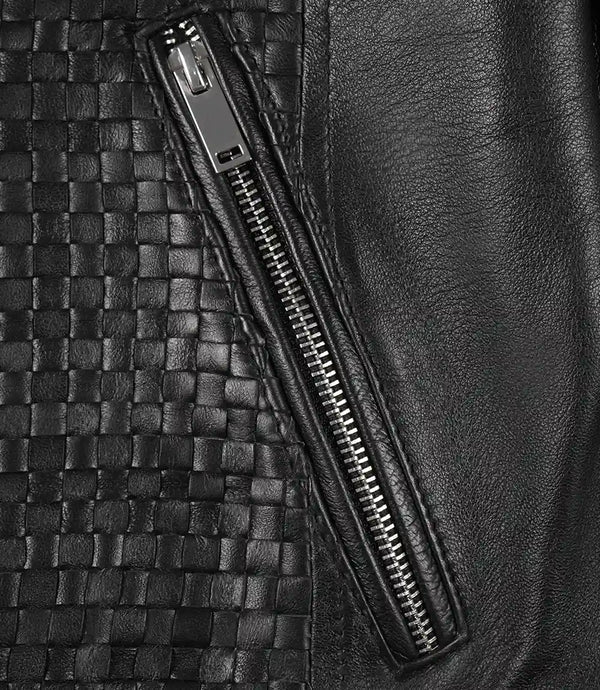 Women's Black Textured Cafe Racer Leather Jacket
