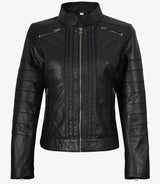 Bergamo Womens Black Biker Style Leather Jacket