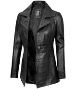 Womens Black Leather Blazer with Three Button