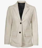 Womens Two Button Off White Leather Blazer